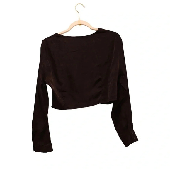 Only Satin Black Mille Cropped Satin Twist  Crop Top With Balloon Sleeves Large - Picture 8 of 10